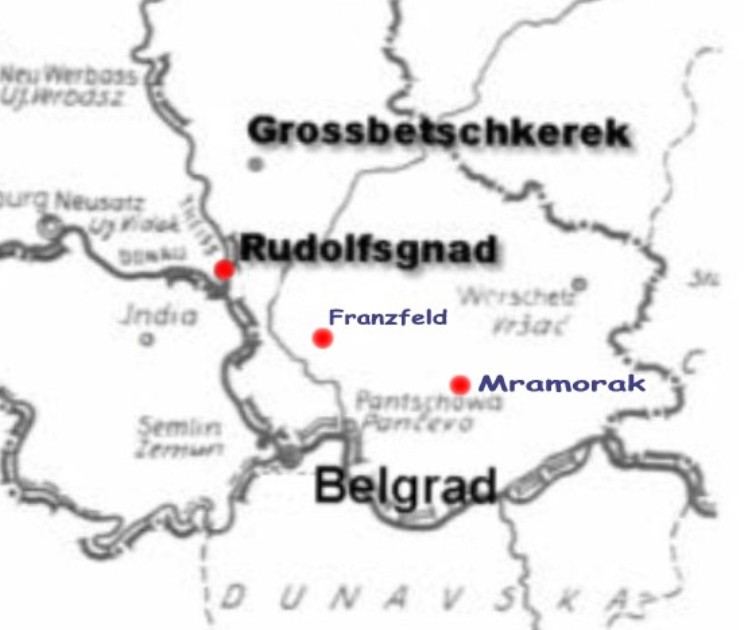 Karte: Rudolfsgnad-Franzfeld-Mramorak